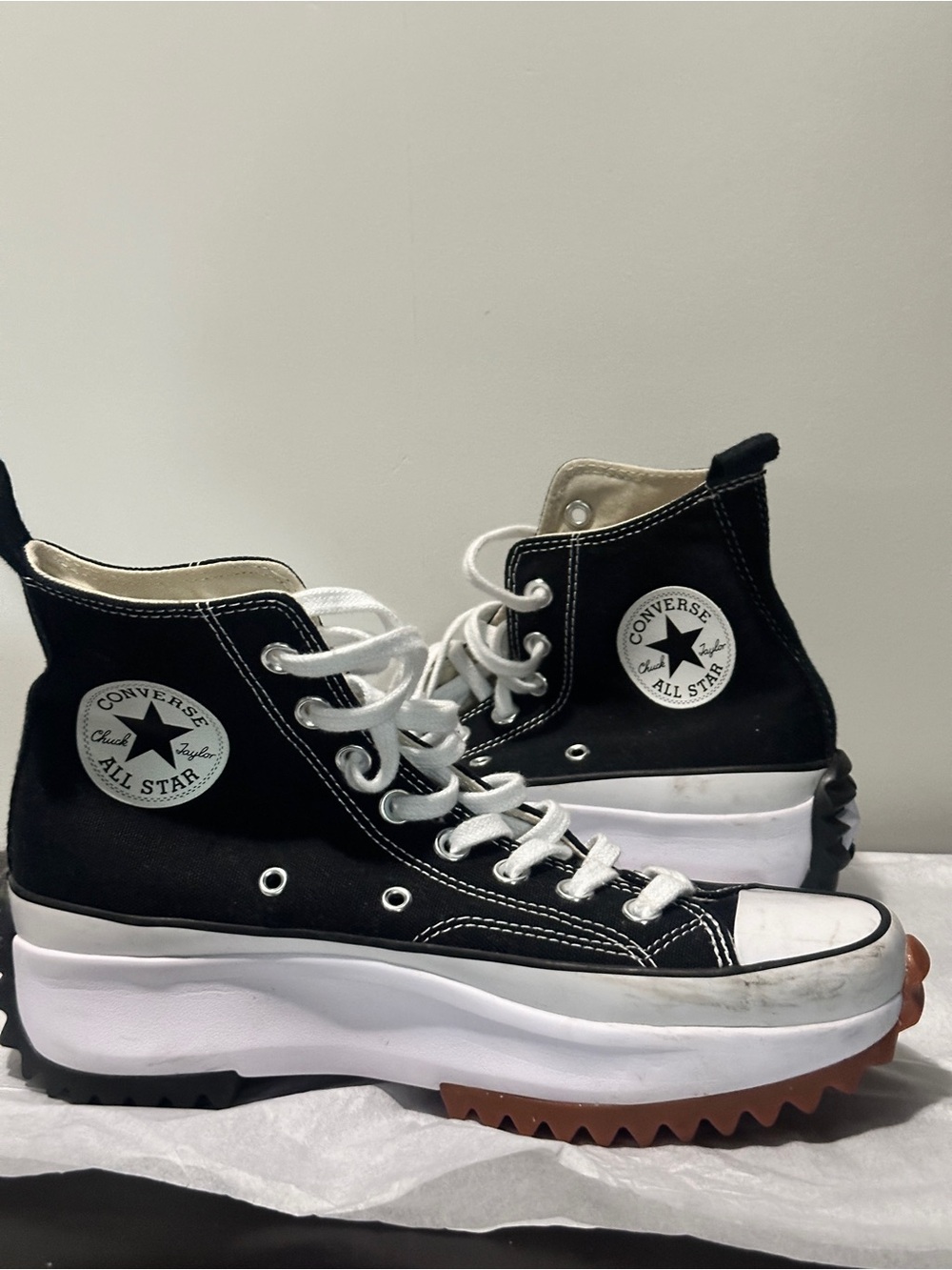 Converse Black and White Platform Run Star High-Top Sneakers